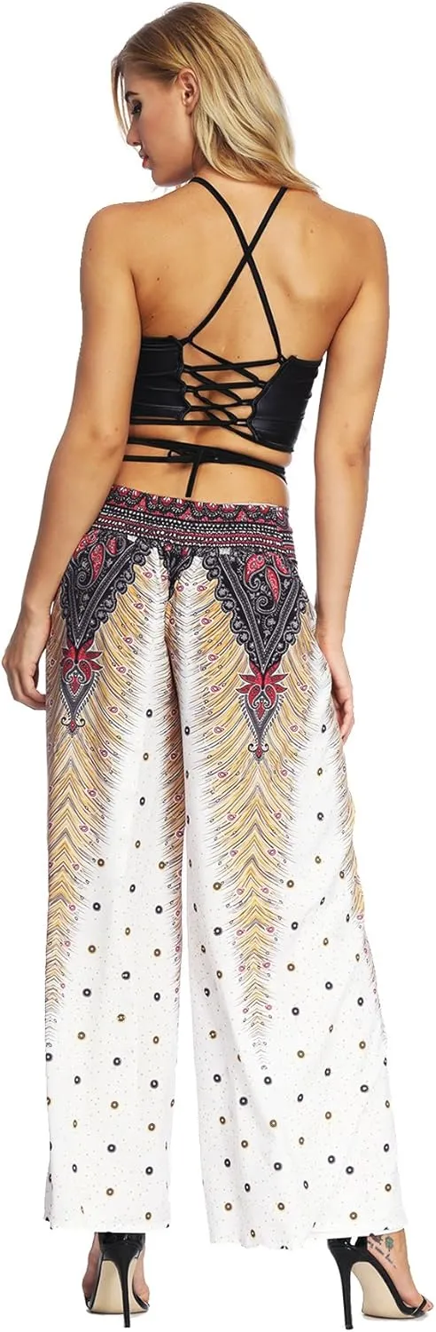 Plustrong Womens Slit Wide Leg Pants Casual Hippie Beach Boho Pilate Flowy Palazzo Yoga Pants