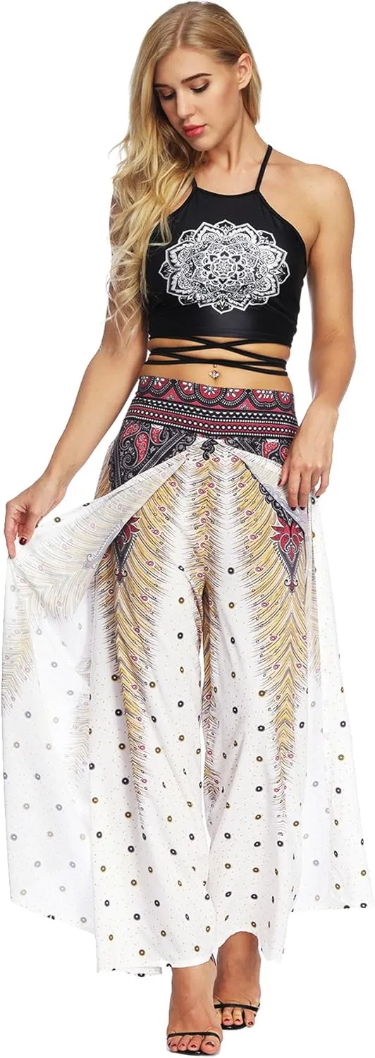 Plustrong Womens Slit Wide Leg Pants Casual Hippie Beach Boho Pilate Flowy Palazzo Yoga Pants