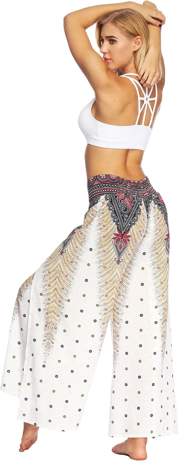 Plustrong Womens Slit Wide Leg Pants Casual Hippie Beach Boho Pilate Flowy Palazzo Yoga Pants