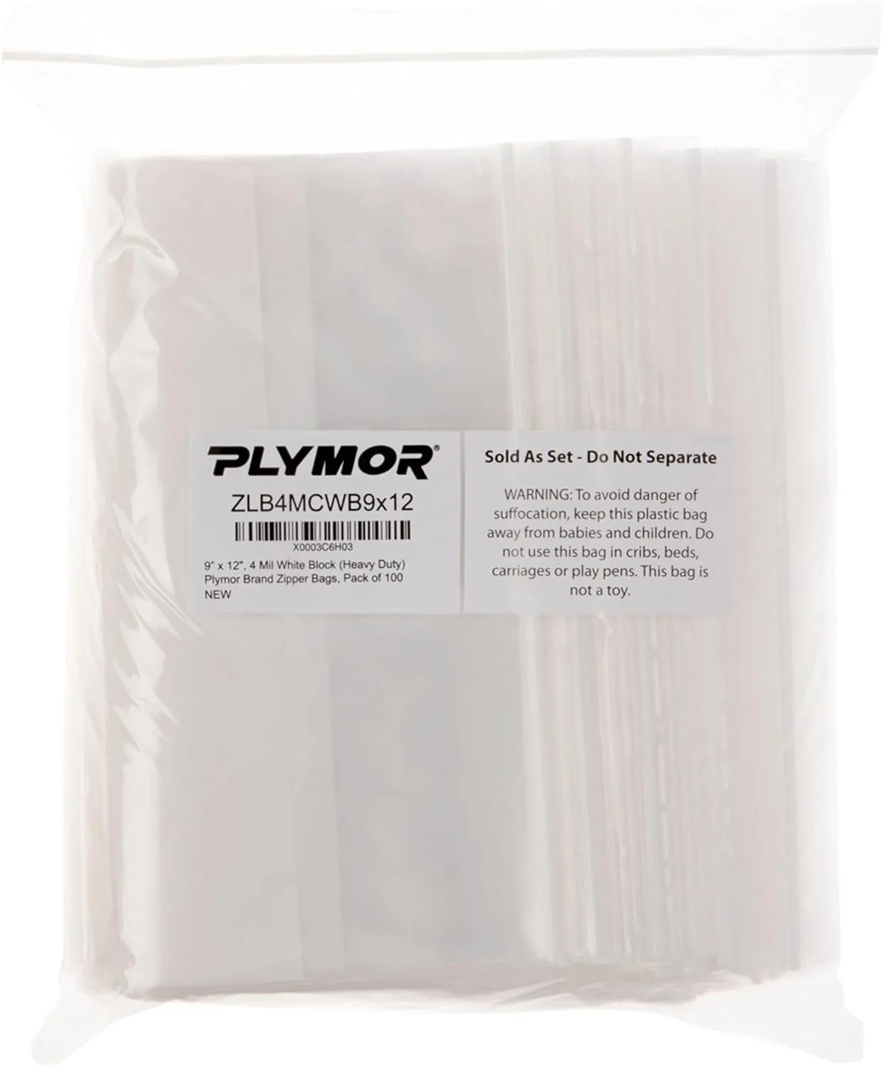 Plymor 9" x 12" (Pack of 100), 4 Mil with White-Block Heavy Duty Zipper Reclosable Plastic Bags