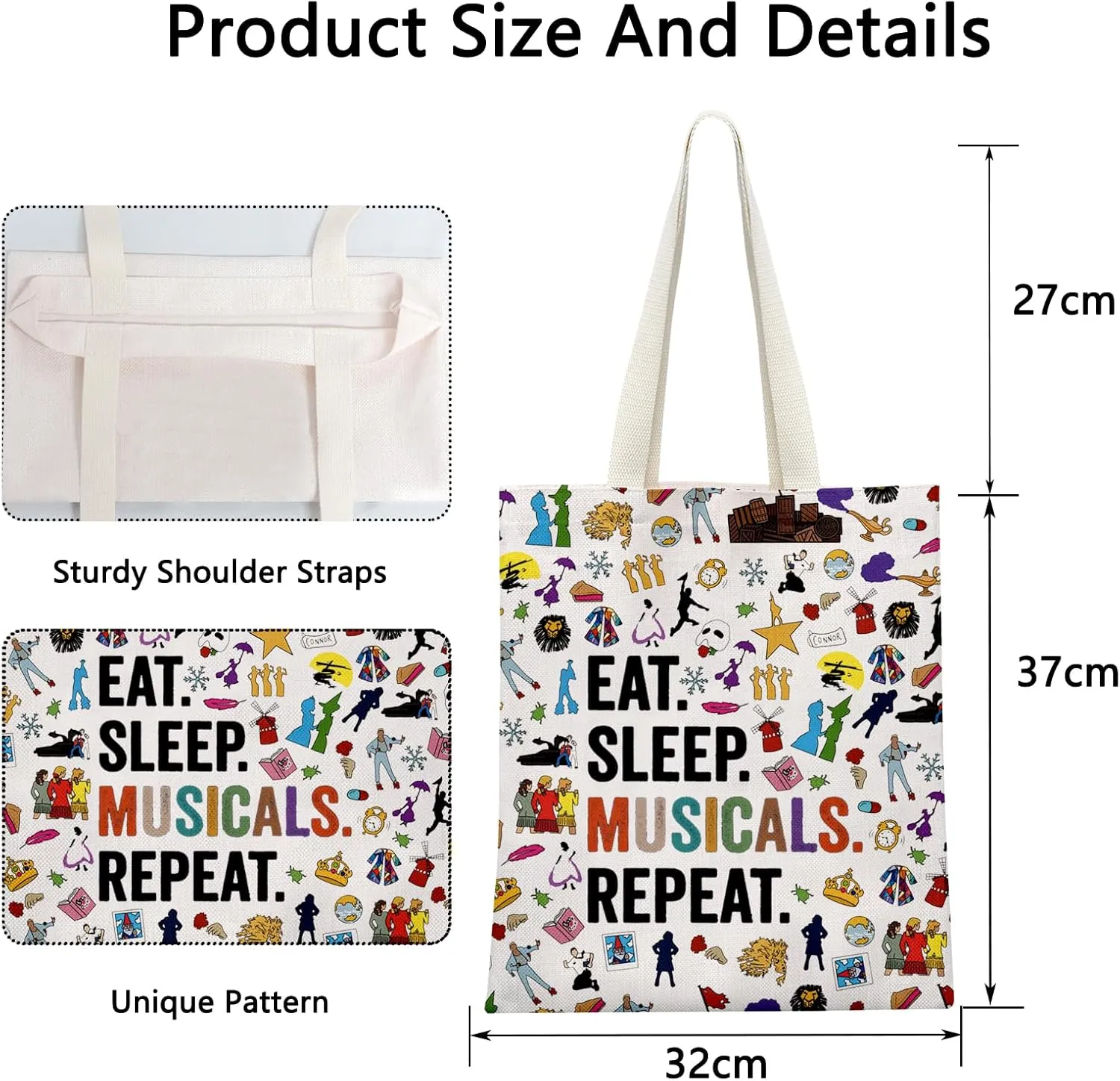 POFULL Musical Acting Gift Musical Theatre Gift Eat Sleep Musicals Cosmetic Bag