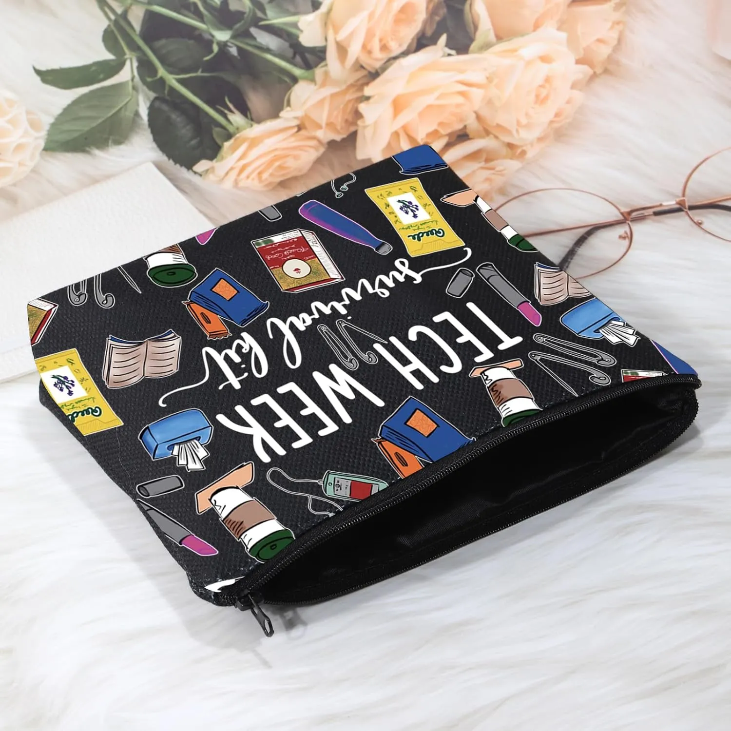 POFULL Theatre Tech Week Gift Tech Week Survival kit Travel Makeup Cosmetic Bags Theatre Lover Gift (Tech Week black Bag)