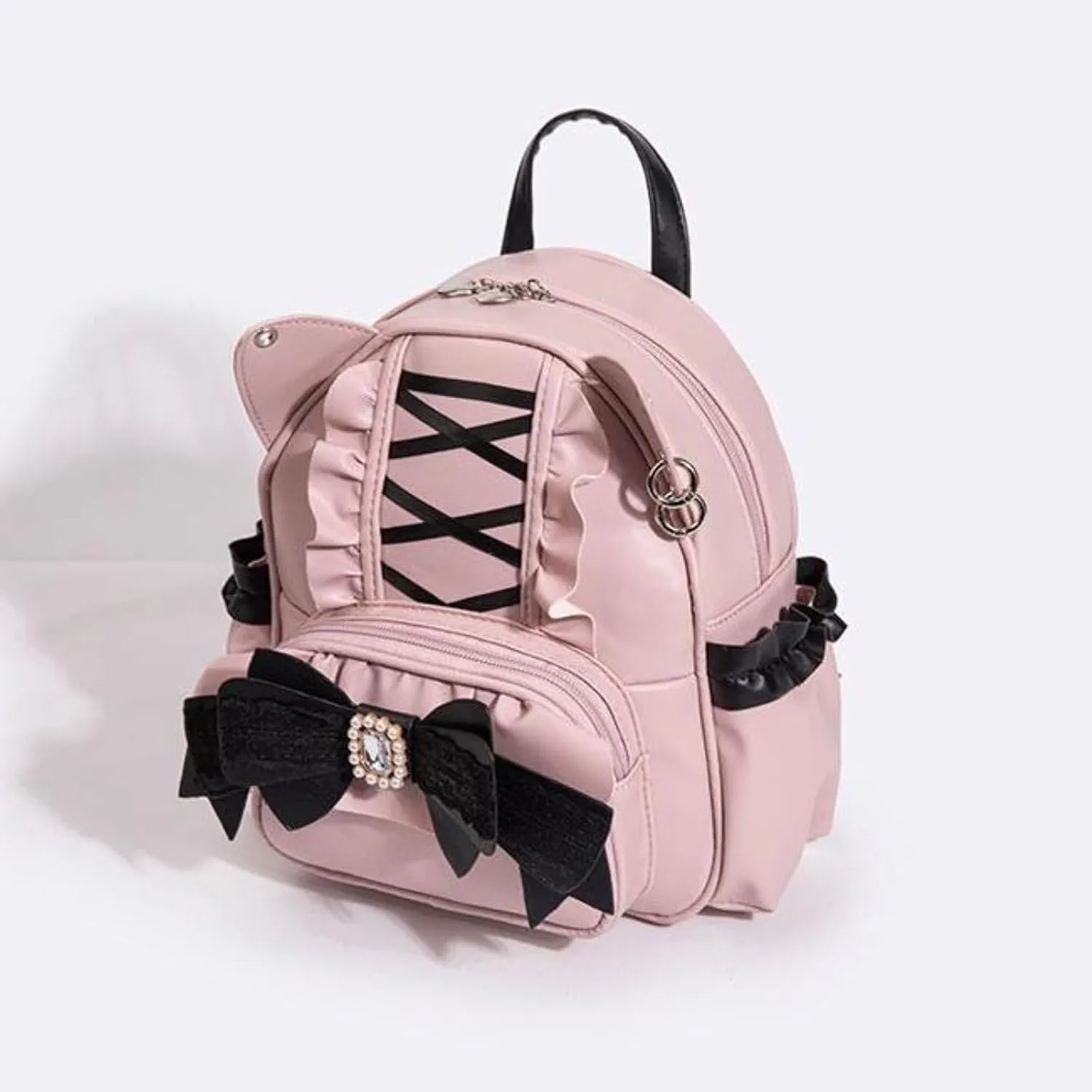 Pokn Jirai Kei Kawaii Bag Gothic Cute Bag Mini Leather Backpack Fashion Small Daypacks Purse for Women Cutecore (Pink)