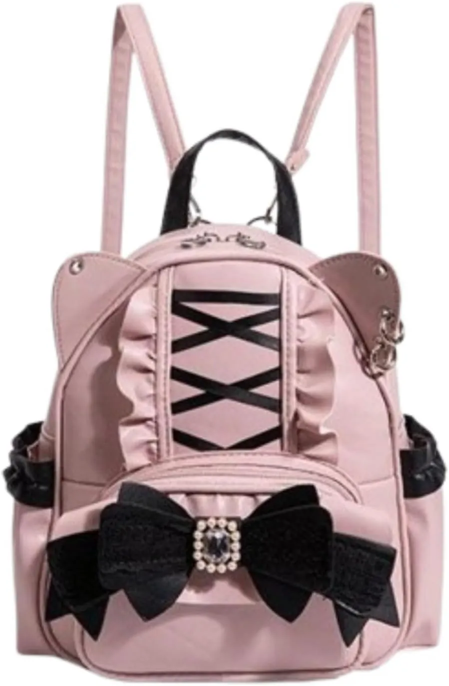 Pokn Jirai Kei Kawaii Bag Gothic Cute Bag Mini Leather Backpack Fashion Small Daypacks Purse for Women Cutecore (Pink)