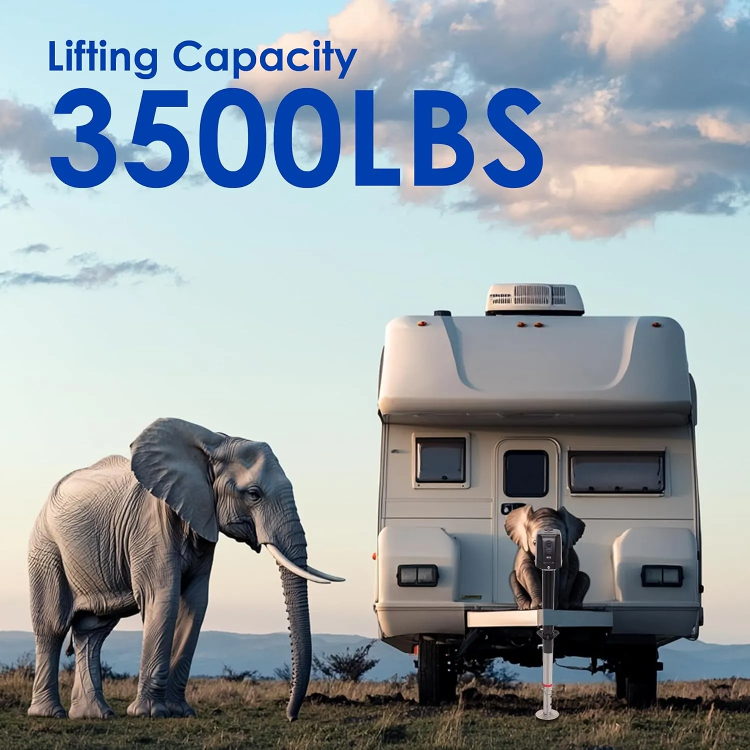 POLESTAR Electric Trailer Jack 3500lbs, Power A-Frame Electric Tongue Jack for Lifting RV Travel Utility Trailer Camper, Trailer Jack with 4.5" Drop Leg & LED Light & Manual Crank, 9-27" Lift