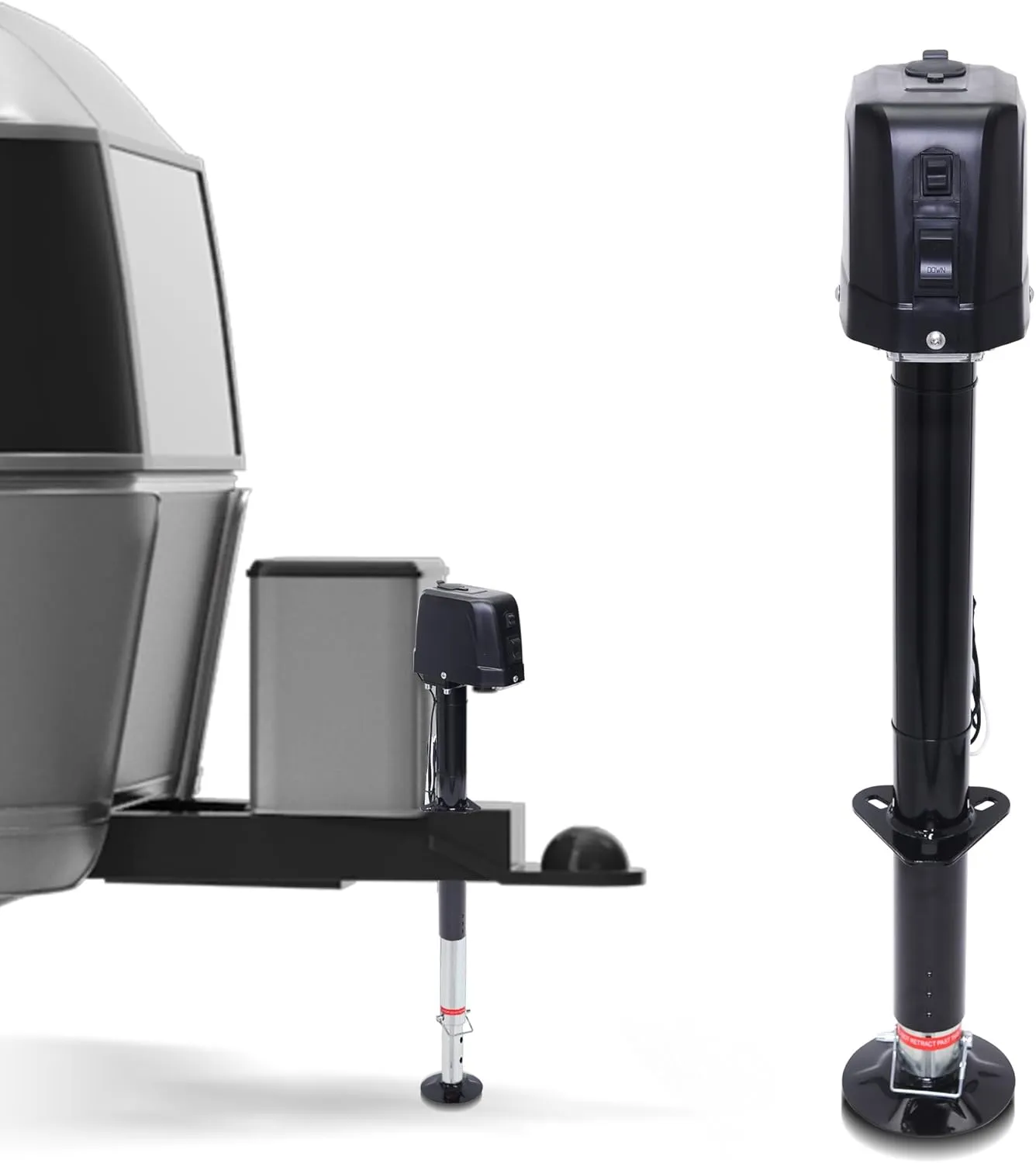 POLESTAR Electric Trailer Jack 3500lbs, Power A-Frame Electric Tongue Jack for Lifting RV Travel Utility Trailer Camper, Trailer Jack with 4.5" Drop Leg & LED Light & Manual Crank, 9-27" Lift