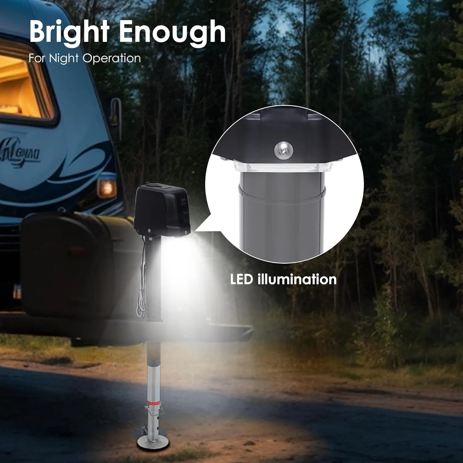 POLESTAR Electric Trailer Jack 3500lbs, Power A-Frame Electric Tongue Jack for Lifting RV Travel Utility Trailer Camper, Trailer Jack with 4.5" Drop Leg & LED Light & Manual Crank, 9-27" Lift
