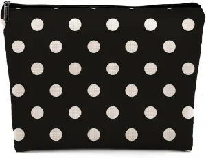 Polka Dot Makeup Bag - Black & White Dot Pouch for Purse, Cosmetic Bag Gifts for Women & Girls