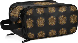 Polynesian Golden Tribal Sea Turtle Tattoo on Black Toned Maori Women's Portable Makeup Bag with Handle, Cosmetic Bag, Travel Cosmetic Bag Durable Toiletry Storage Organizer 11 x 7 x 5.7 inch