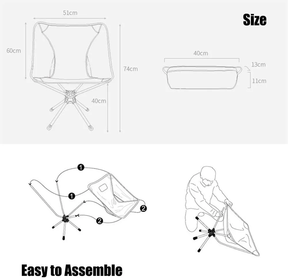 Portable Camping Chair, Collapsible Backpacking Chair Beach Chair with Carry Bag for Outdoor Hiking Fishing Picnic (Black)