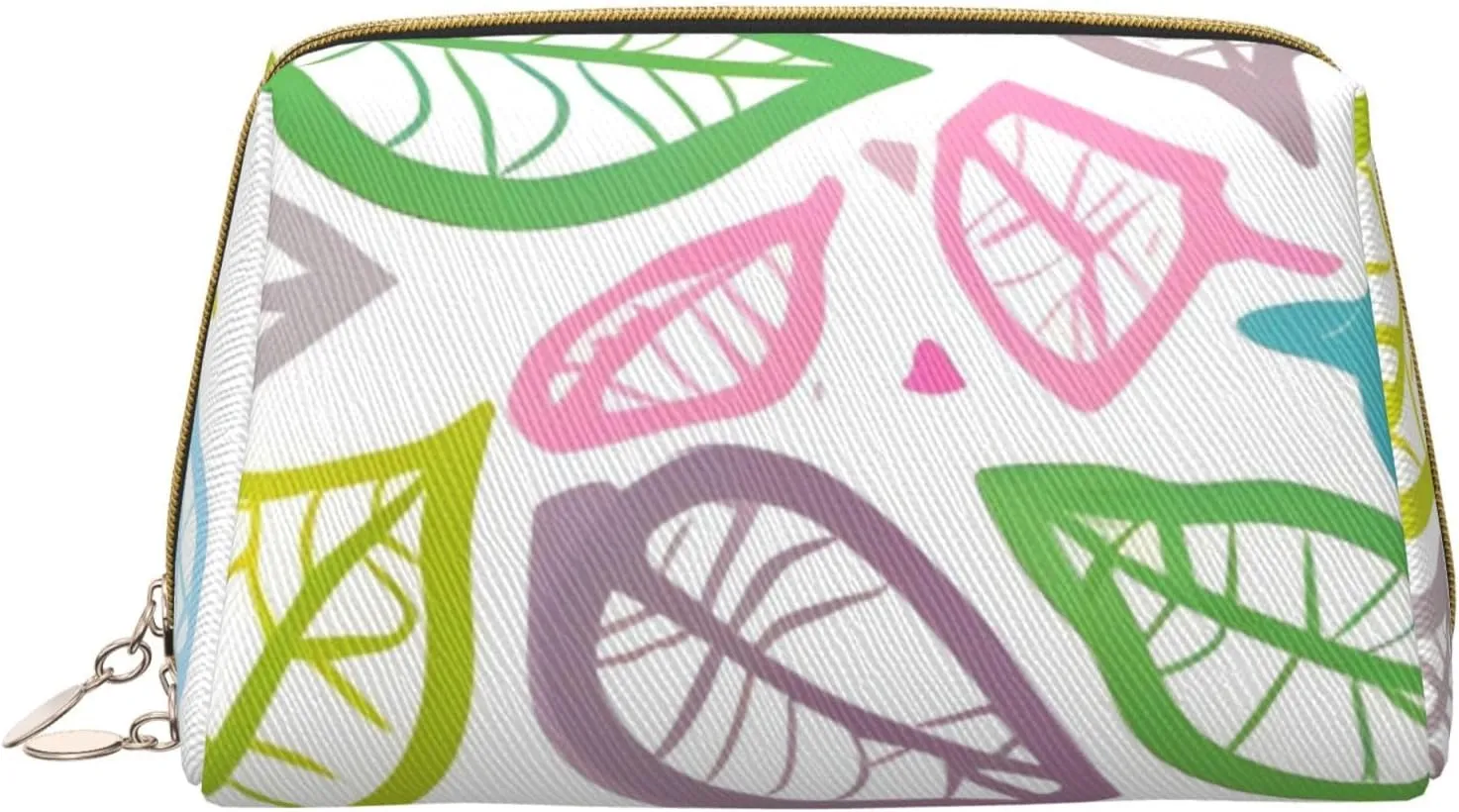 Portable Leather Makeup Bag for Women - Travel Cosmetic Organizer, Large Coloured foliage lines Print Makeup Pouch