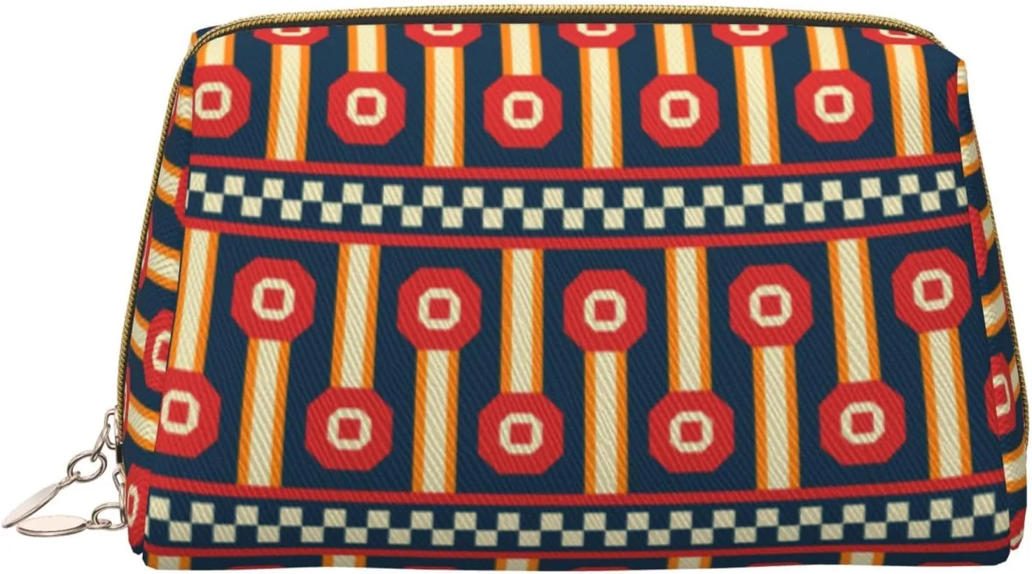 Portable Makeup Bag, Travel Organizer with Zipper, Large Cosmetic Bag, Egyptian Stripes Print Toiletry Case