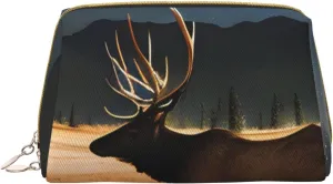 Portable Makeup Bag, Travel Organizer with Zipper, Large Cosmetic Bag, Elk in the meadow Print Toiletry Case