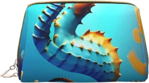 Portable Makeup Bag, Travel Organizer with Zipper, Large Cosmetic Bag, Seabed coral seahorse Print Toiletry Case