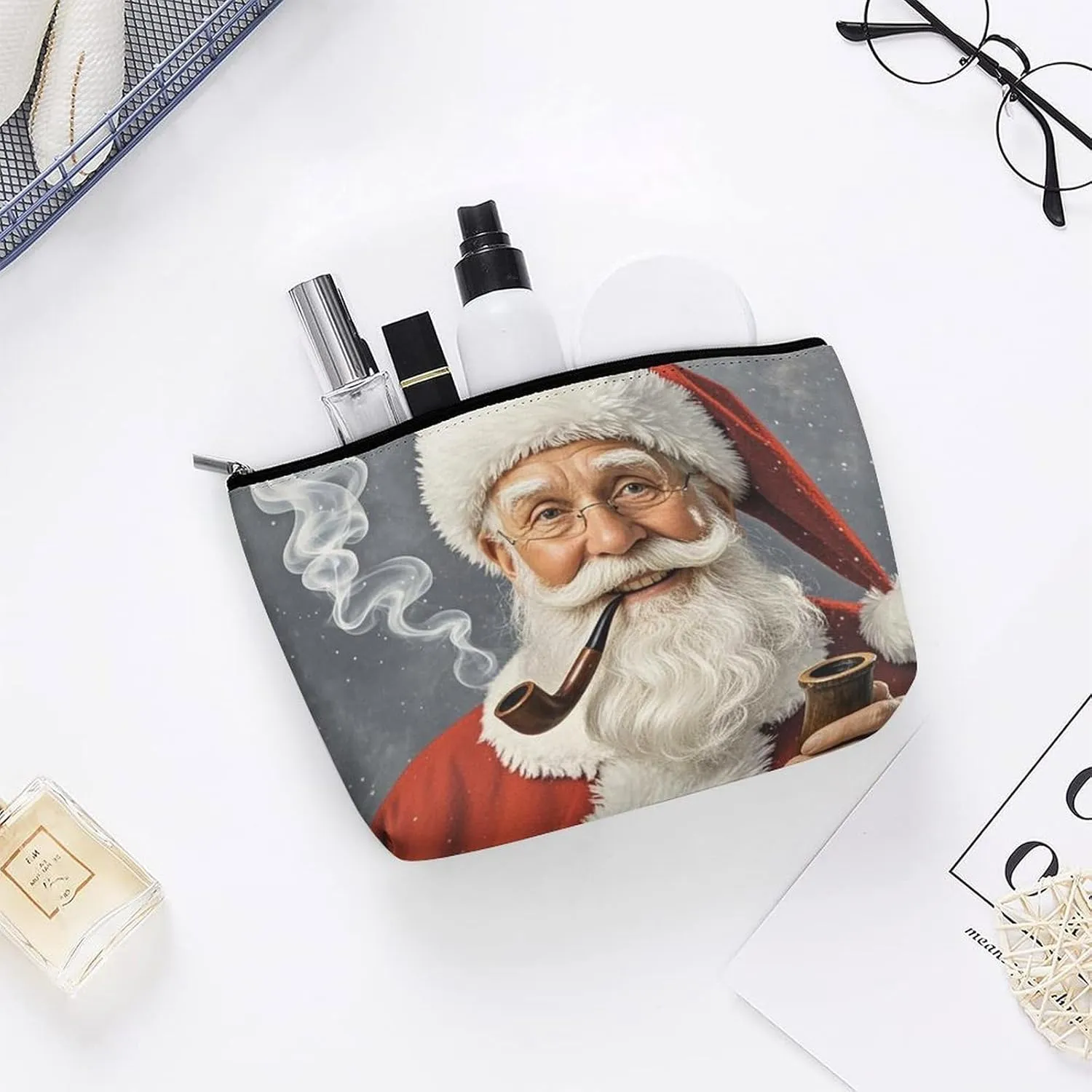 Portable Small Cosmetic Bag Cute Travel Makeup Bag Santa Claus Waterproof Toiletry Bag for Women