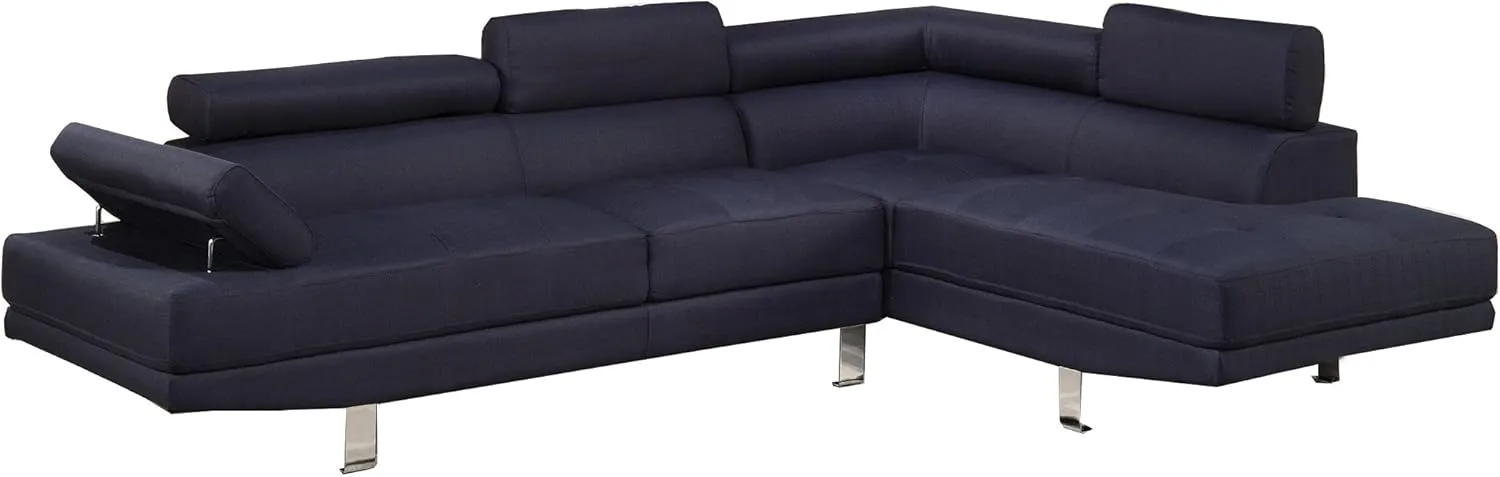Poundex 2-PCS Sofa Sectional, Dark Blue