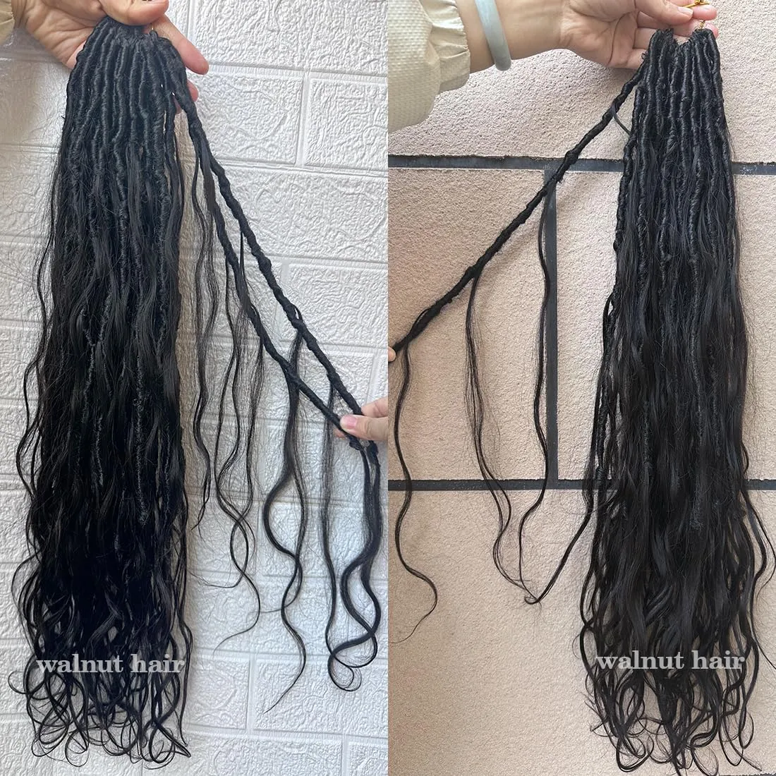 Pre-looped Crochet Boho Faux Locs With Human Hair Curls Body Wave Human Hair Goddess Faux Locs Crochet Hair Curly Ends for Black Women Natural Color 22inch 72 Locs