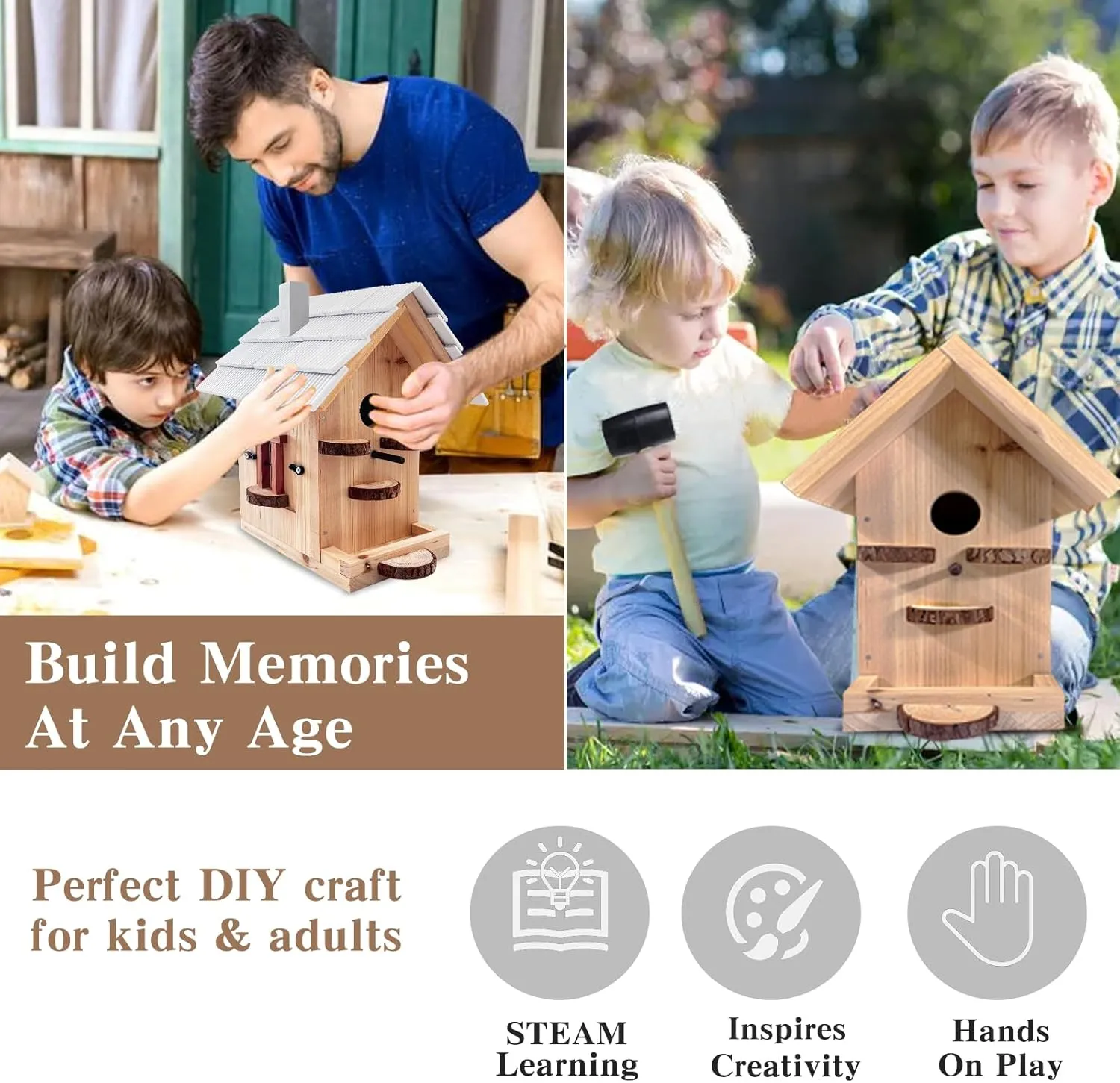 Premium Wooden Bird House Kit - Birdhouse for Outside - Build it Yourself Birdhouse Kits for Adults to Build - Woodworking Adult Crafts & DIY - Easy Open for Cleaning