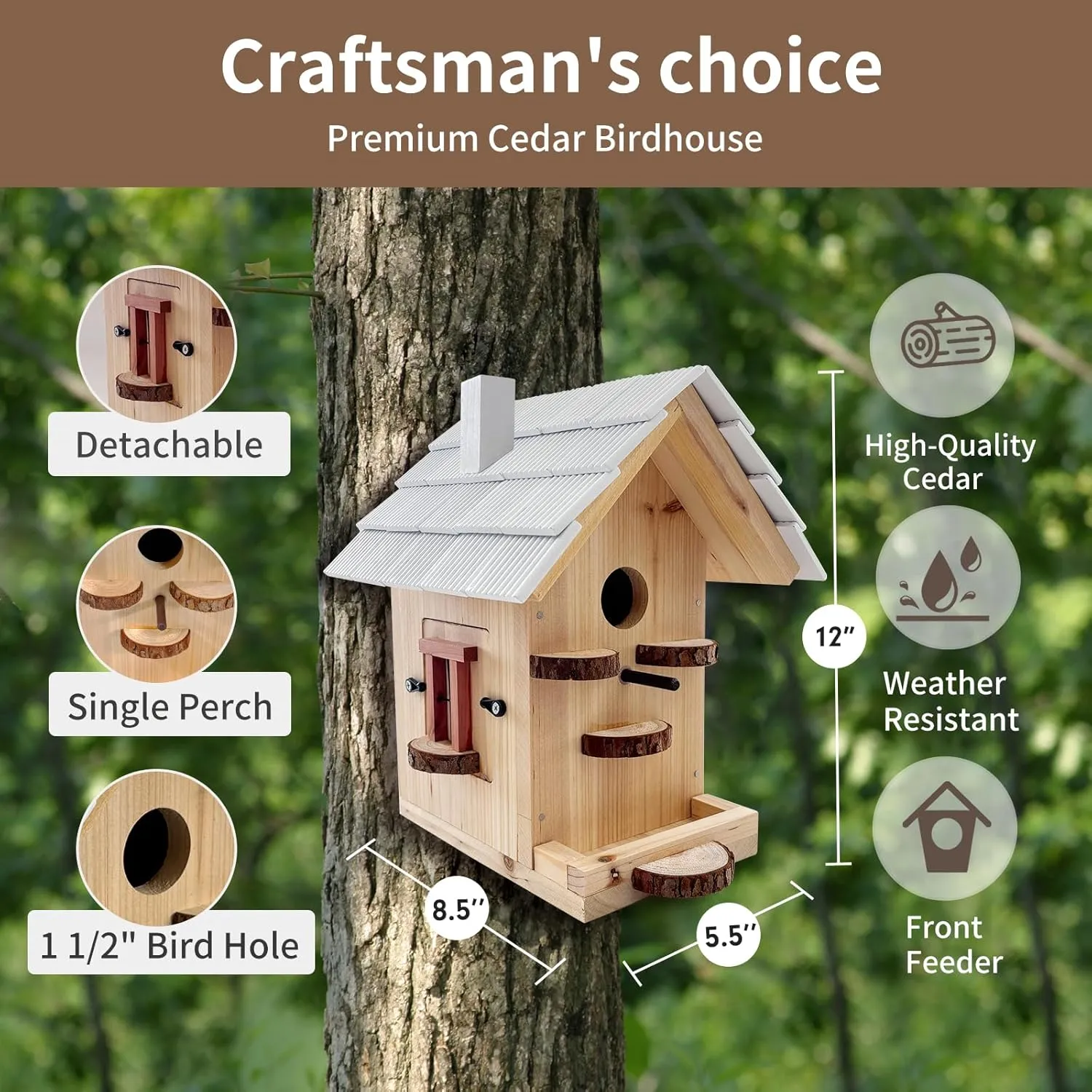 Premium Wooden Bird House Kit - Birdhouse for Outside - Build it Yourself Birdhouse Kits for Adults to Build - Woodworking Adult Crafts & DIY - Easy Open for Cleaning
