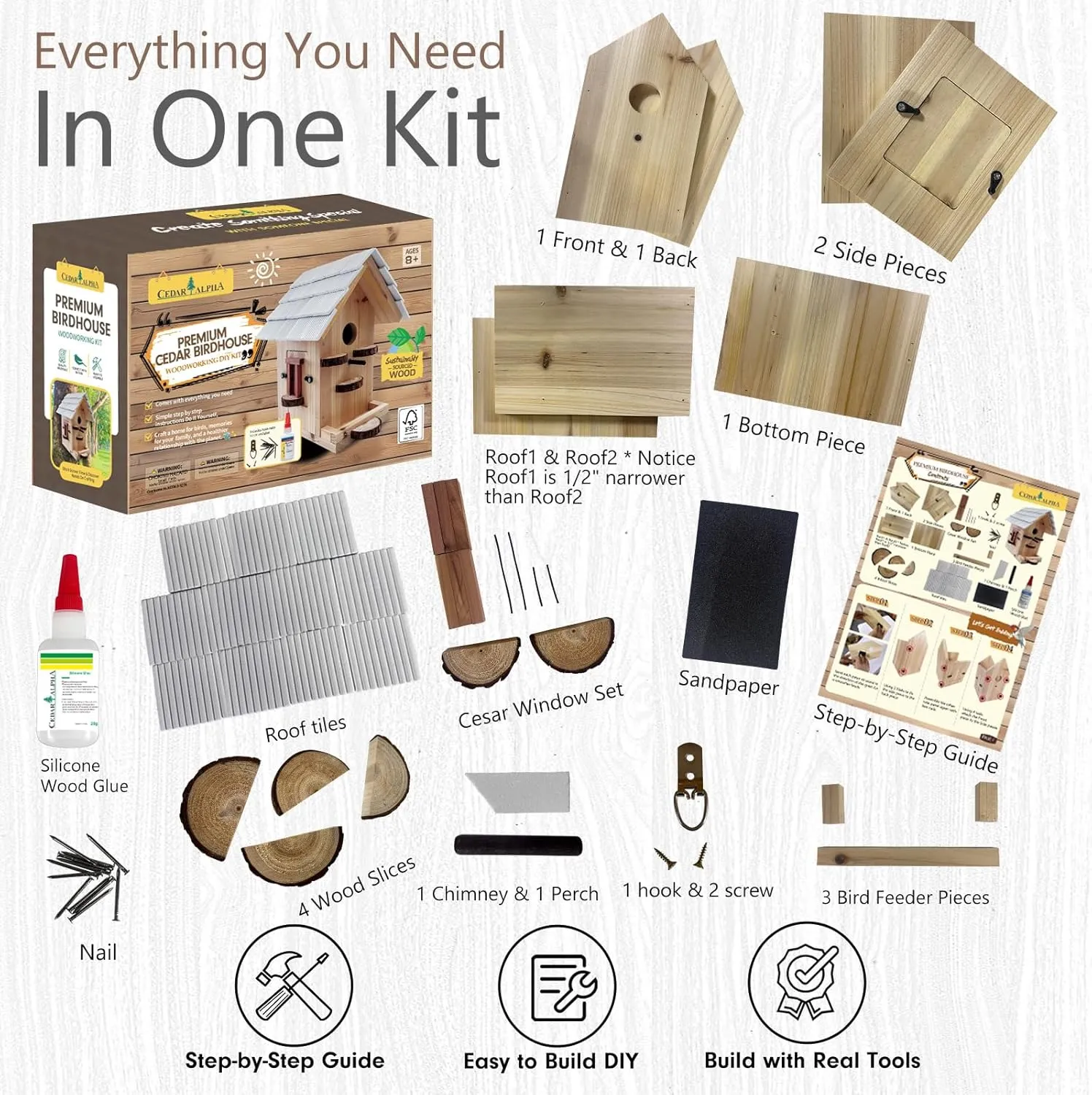 Premium Wooden Bird House Kit - Birdhouse for Outside - Build it Yourself Birdhouse Kits for Adults to Build - Woodworking Adult Crafts & DIY - Easy Open for Cleaning