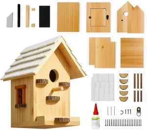 Premium Wooden Bird House Kit - Birdhouse for Outside - Build it Yourself Birdhouse Kits for Adults to Build - Woodworking Adult Crafts & DIY - Easy Open for Cleaning