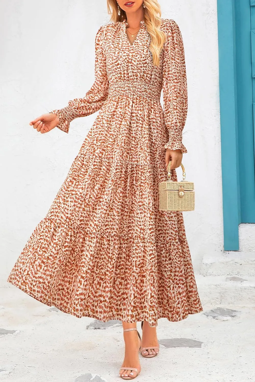 PRETTYGARDEN Women's 2025 Spring Maxi Dress Floral Long Sleeve V Neck Casual A Line Long Flowy Boho Party Dresses