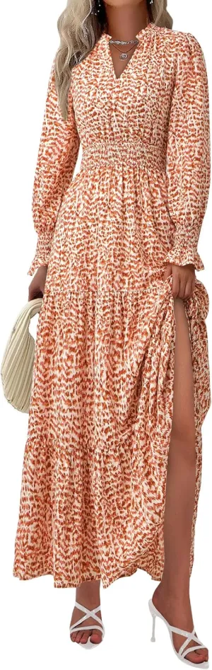 PRETTYGARDEN Women's 2025 Spring Maxi Dress Floral Long Sleeve V Neck Casual A Line Long Flowy Boho Party Dresses