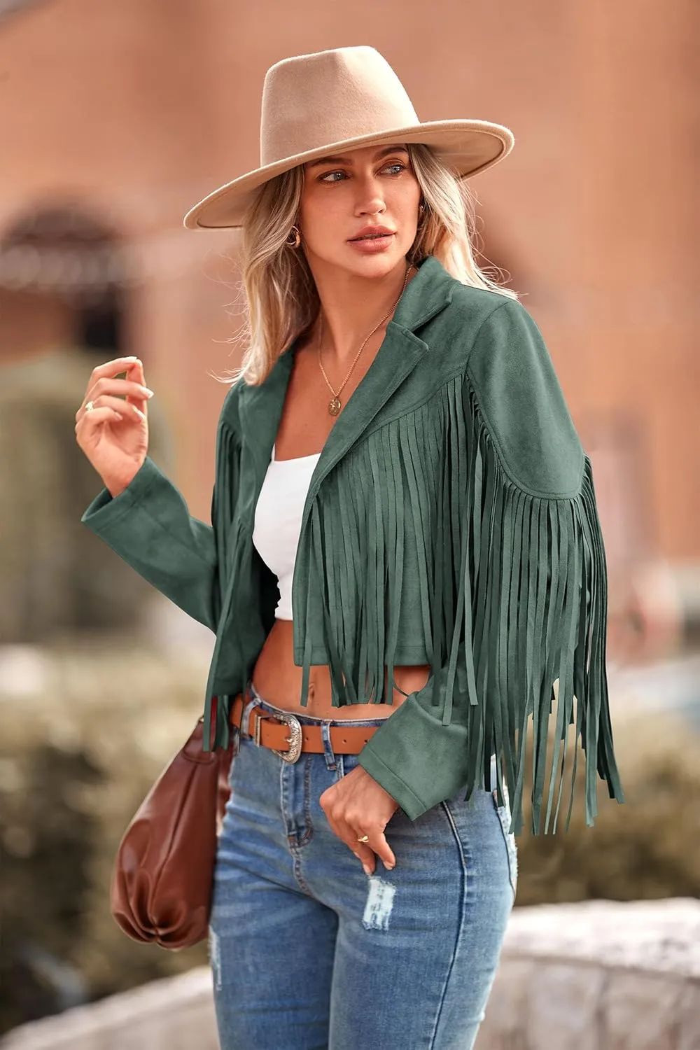 PRETTYGARDEN Women's Fringe Faux Suede Leather Jackets 2025 Fashion Tassel Motorcycle Cropped Coats