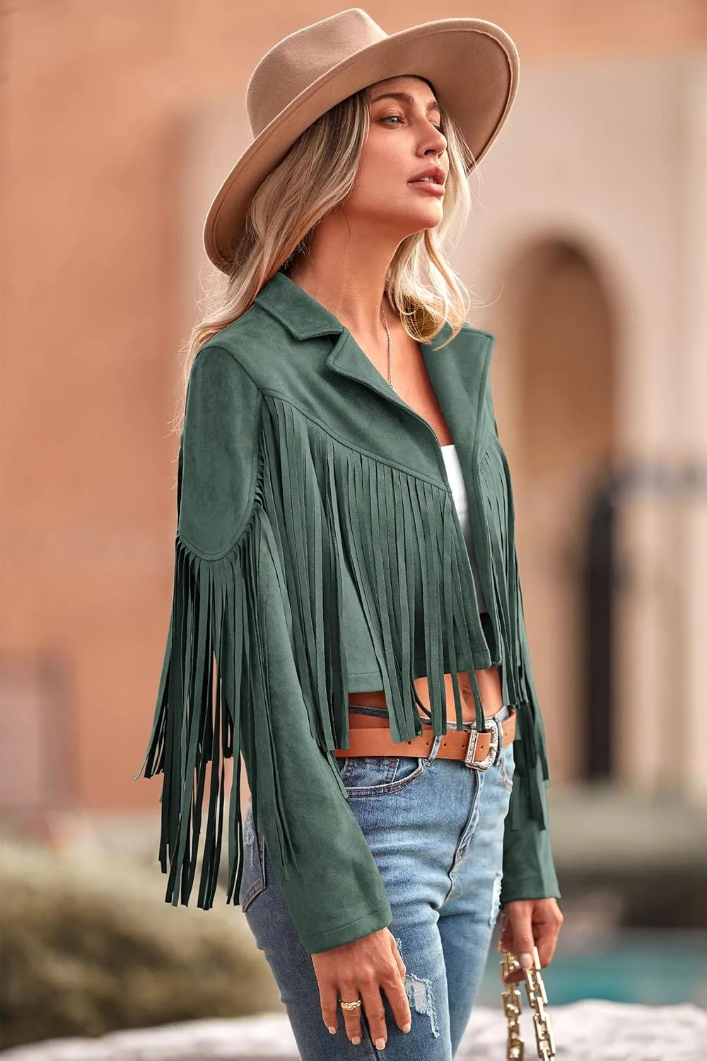 PRETTYGARDEN Women's Fringe Faux Suede Leather Jackets 2025 Fashion Tassel Motorcycle Cropped Coats