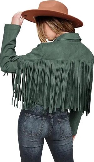 PRETTYGARDEN Women's Fringe Faux Suede Leather Jackets 2025 Fashion Tassel Motorcycle Cropped Coats