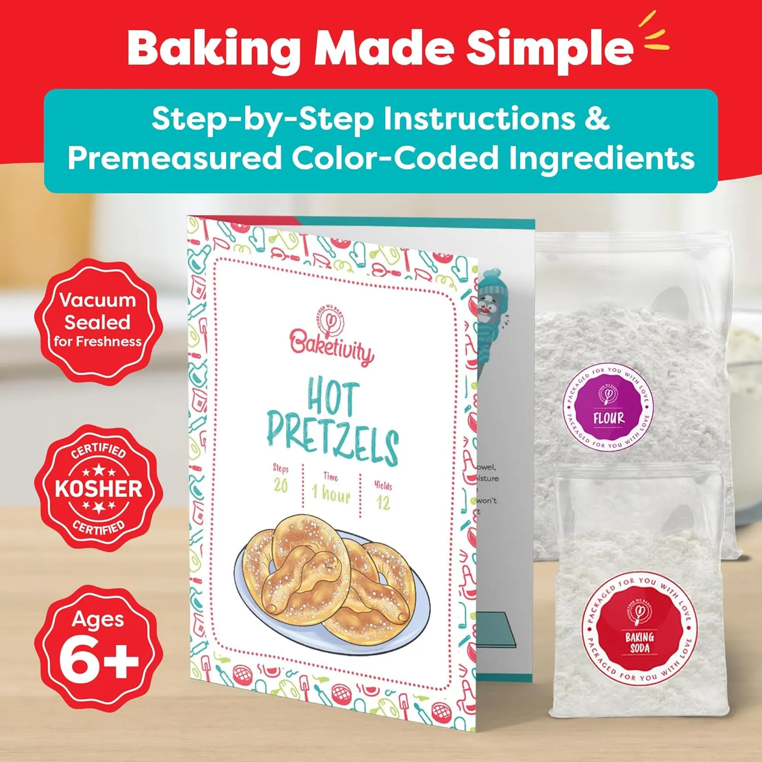 Pretzel Making Kit - Real Cooking Set for Kids Ages 5-12  with Recipe and Ingredients - Kids Baking Set for Girls & Boys - Great Gift for Family Bonding