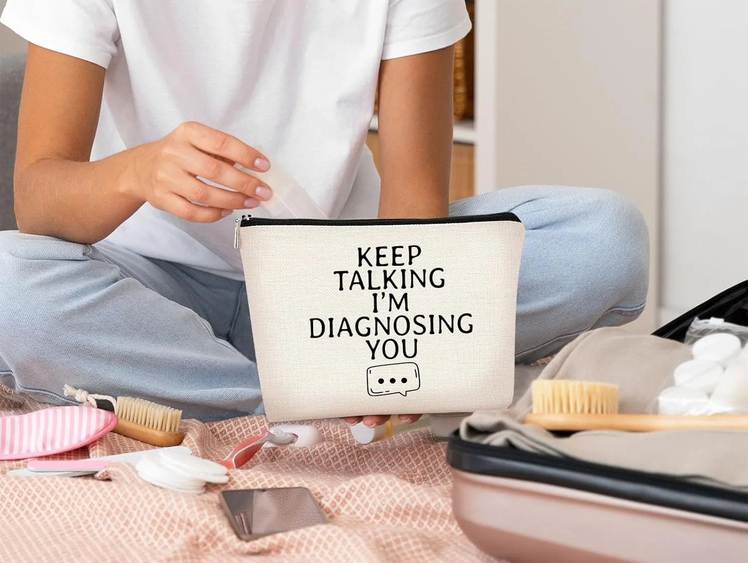 Psychology Therapist Gifts - Small Cosmetic Bag, Psychologist Psychiatrist Gift Idea - 'Keep Talking I'm Diagnosing You' Birthday Makeup Bag for Women