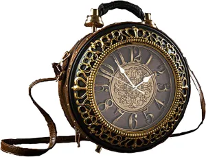 Pu Leather Handbags Fashion Real Clock Shoulder Bag Casual Women Evening Crossbody Bags,Retro Vintage Steampunk Female Messenger Bags for Women Girls (A)