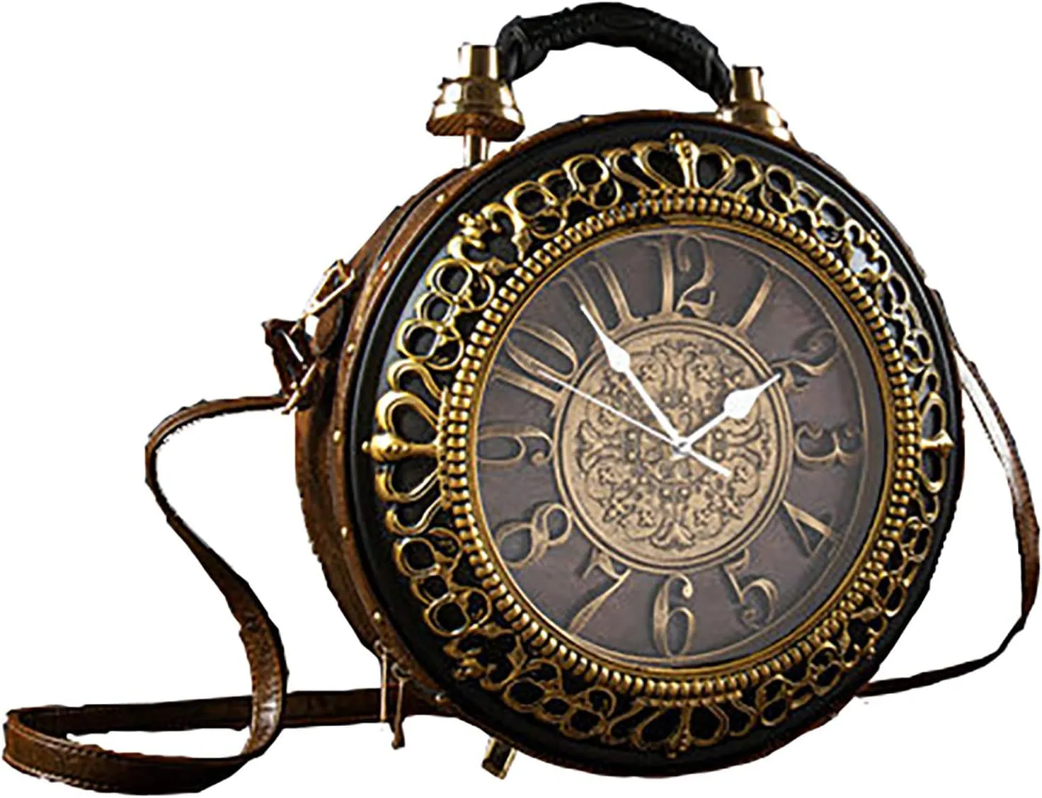 Pu Leather Handbags Fashion Real Clock Shoulder Bag Casual Women Evening Crossbody Bags,Retro Vintage Steampunk Female Messenger Bags for Women Girls (A)