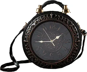 Pu Leather Handbags Fashion Real Clock Shoulder Bag Casual Women Evening Crossbody Bags,Retro Vintage Steampunk Female Messenger Bags for Women Girls (D)