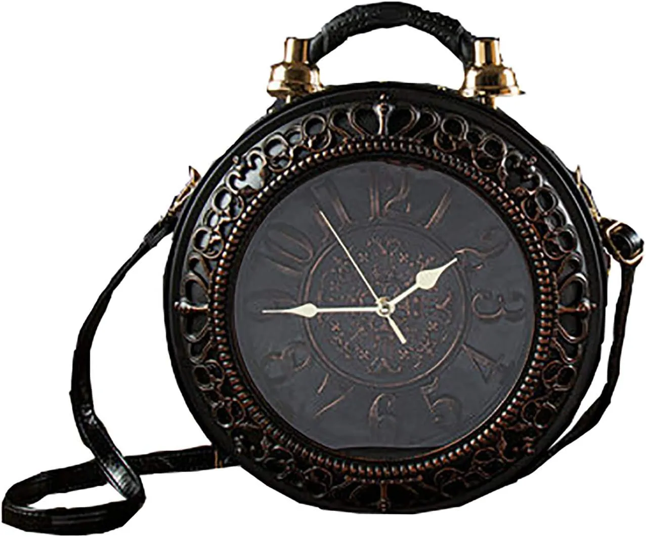 Pu Leather Handbags Fashion Real Clock Shoulder Bag Casual Women Evening Crossbody Bags,Retro Vintage Steampunk Female Messenger Bags for Women Girls (D)