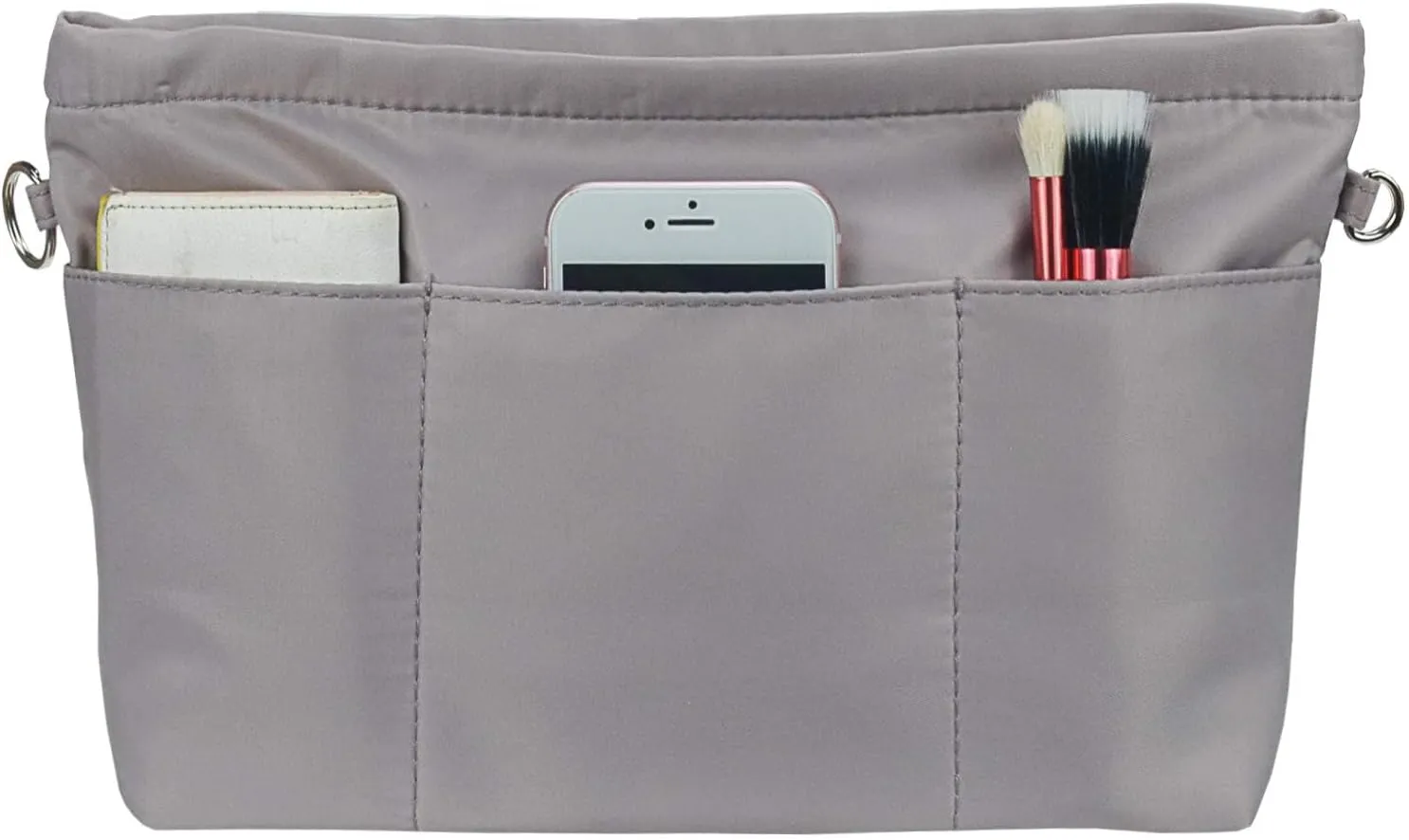 Purse Organizer Insert for Handbags, Nylon Tote Bag Organizer Insert Zipper Bag for Women Grey Small
