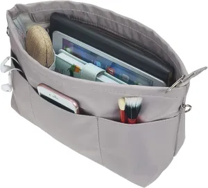 Purse Organizer Insert for Handbags, Nylon Tote Bag Organizer Insert Zipper Bag for Women Grey Small