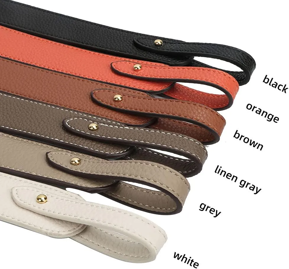 Purse Strap Full Grain Leather Purse Straps Replacement Crossbody with Gold Round Button Studs for Purse Making 35.43"(90CM) Long Linen Grey