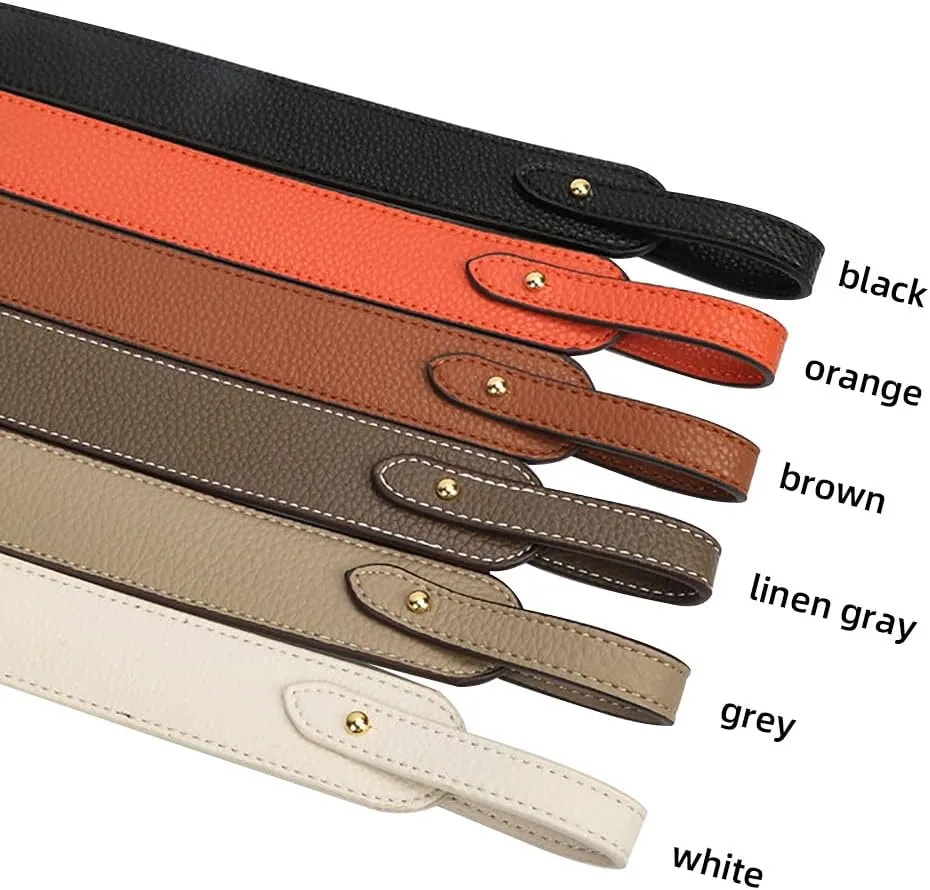 Purse Strap Full Grain Leather Purse Straps Replacement Crossbody with Gold Round Button Studs for Purse Making 35.43"(90CM) Long Linen Grey