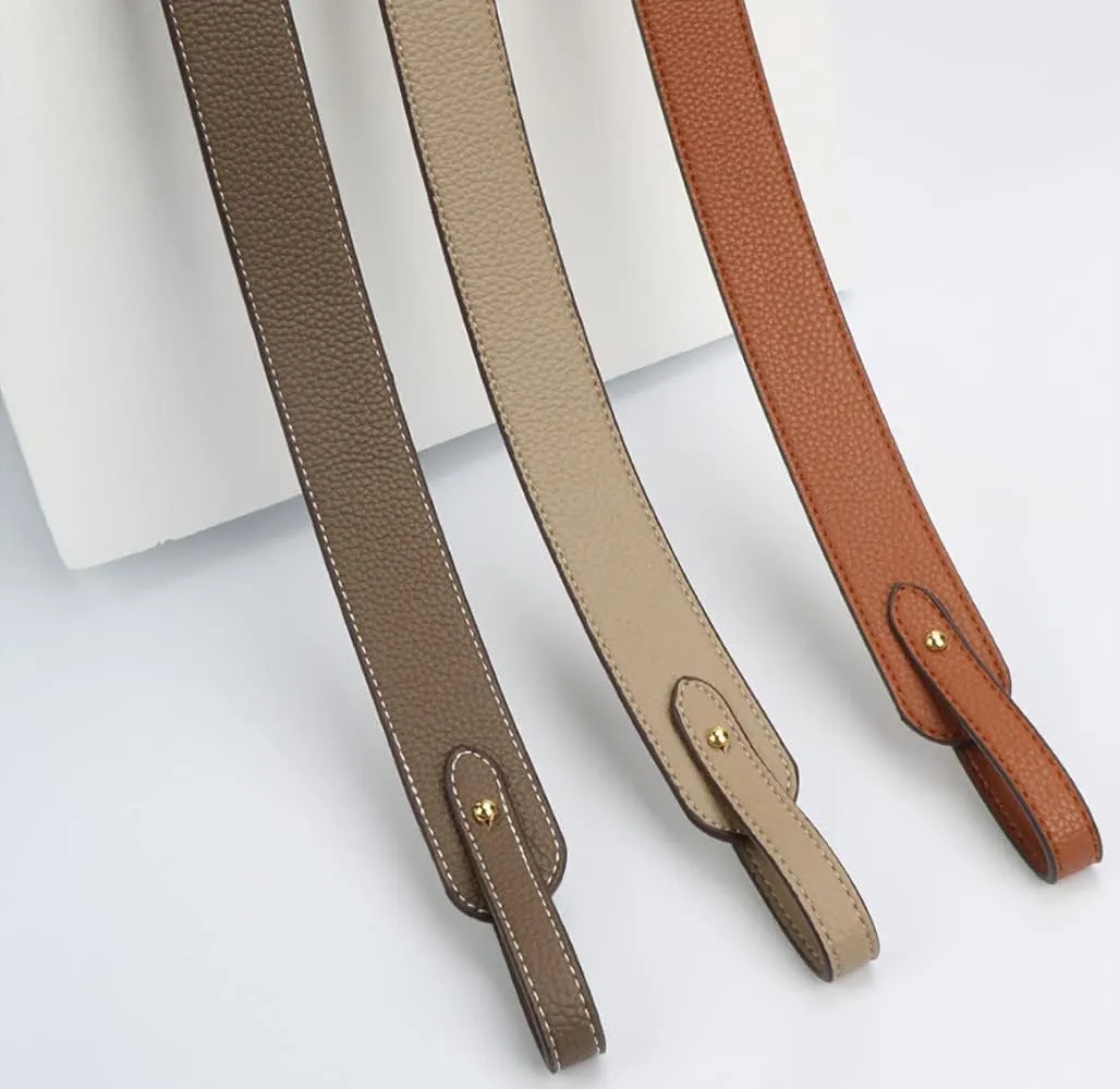 Purse Strap Full Grain Leather Purse Straps Replacement Crossbody with Gold Round Button Studs for Purse Making 35.43"(90CM) Long Linen Grey