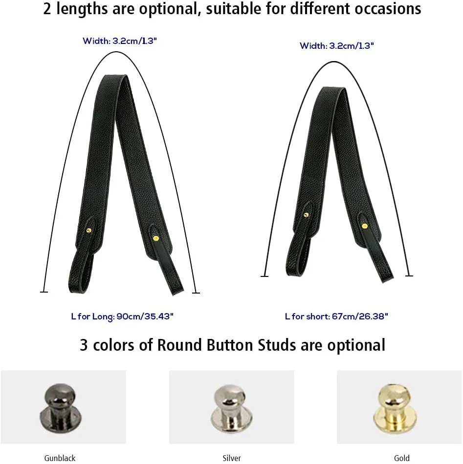 Purse Strap Full Grain Leather Purse Straps Replacement Crossbody with Gold Round Button Studs for Purse Making 35.43"(90CM) Long Linen Grey