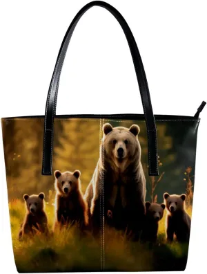 Purses for Women,Tote Bag Aesthetic,Women's Tote Handbags,Jungle Animal Bear Pattern