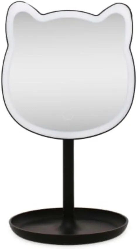 Puurrfect Black Mirror Gifts for Girls, Cute Cat Ears Shape Mirrors Makeup Choice for Teens with LED Lights Touch Control with Bonus Cosmetic Case, (Black)