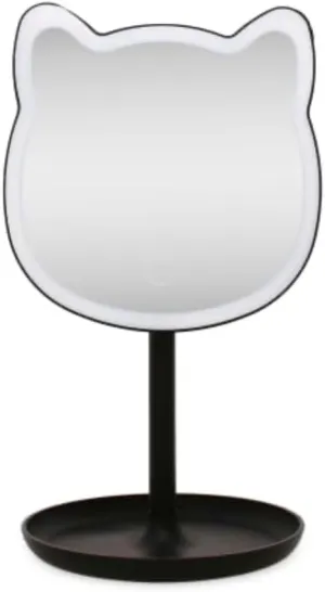 Puurrfect Black Mirror Gifts for Girls, Cute Cat Ears Shape Mirrors Makeup Choice for Teens with LED Lights Touch Control with Bonus Cosmetic Case, (Black)