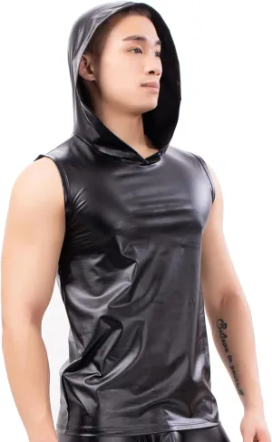 QiaTi Men's Undershirt Faux Leather Wetlook Shirt Muscle Fit Athletic Tank Top T-Shirts