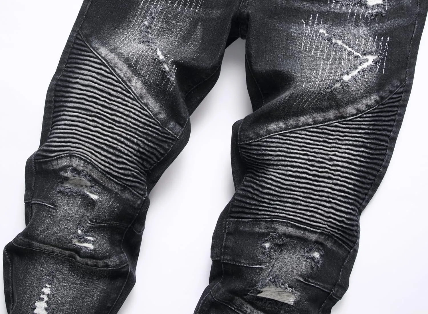 QIMYUM Men's Slim Fit Jeans Ripped Skinny Jeans for Men, Fashion Biker Jeans Stretch Moto Cargo Denim Pants