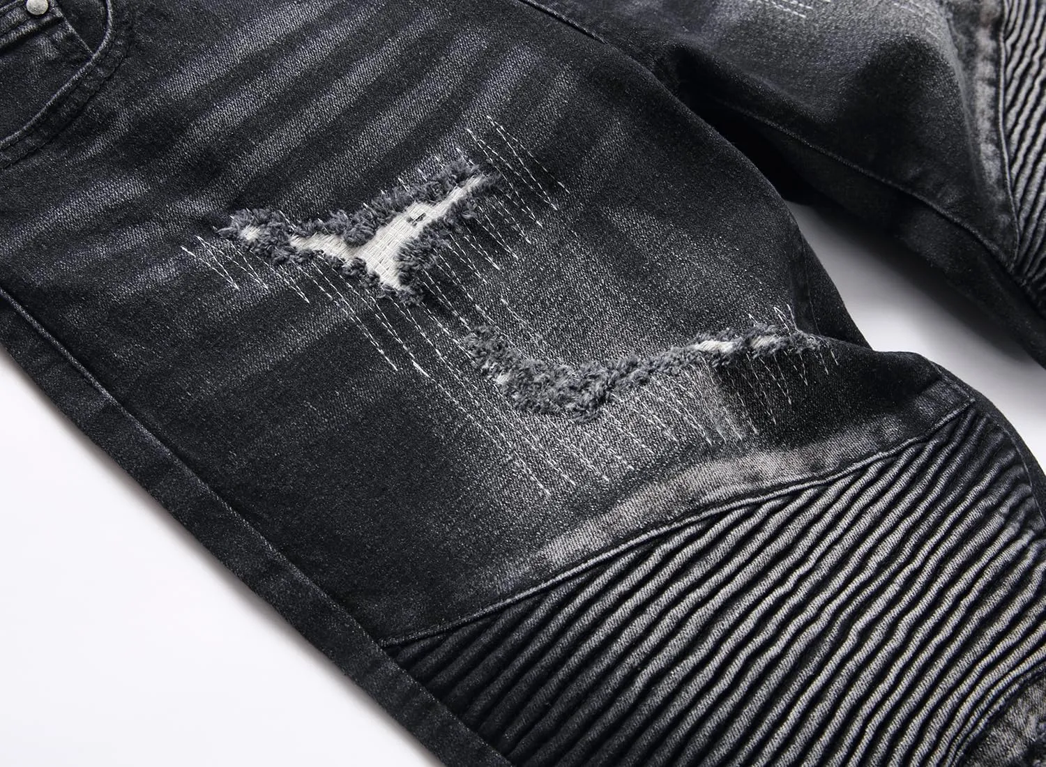 QIMYUM Men's Slim Fit Jeans Ripped Skinny Jeans for Men, Fashion Biker Jeans Stretch Moto Cargo Denim Pants