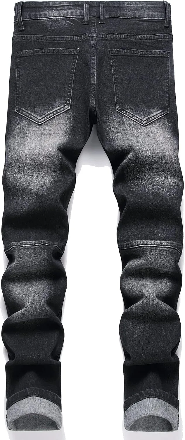 QIMYUM Men's Slim Fit Jeans Ripped Skinny Jeans for Men, Fashion Biker Jeans Stretch Moto Cargo Denim Pants