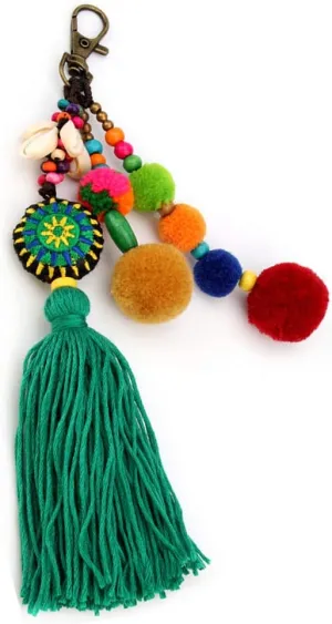 QTMY Pom Pom Shell Beads Tassel Purse Charms for Handbags Pendant Boho Keyring Keychain for Women Bag Decor